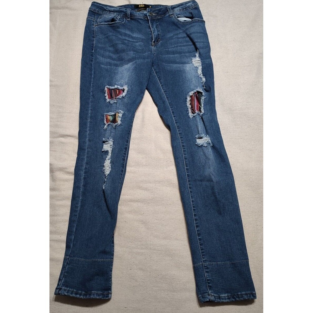 Womens L&B Lucky and Blessed Distressed Low Rise Skinny Y2K Blue Jeans‎ Sz 16 Z